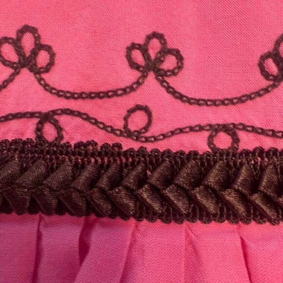 Moda International Embroidered Pink Long Sleeve Dress with Brown Trim Size M - Picture 5 of 15